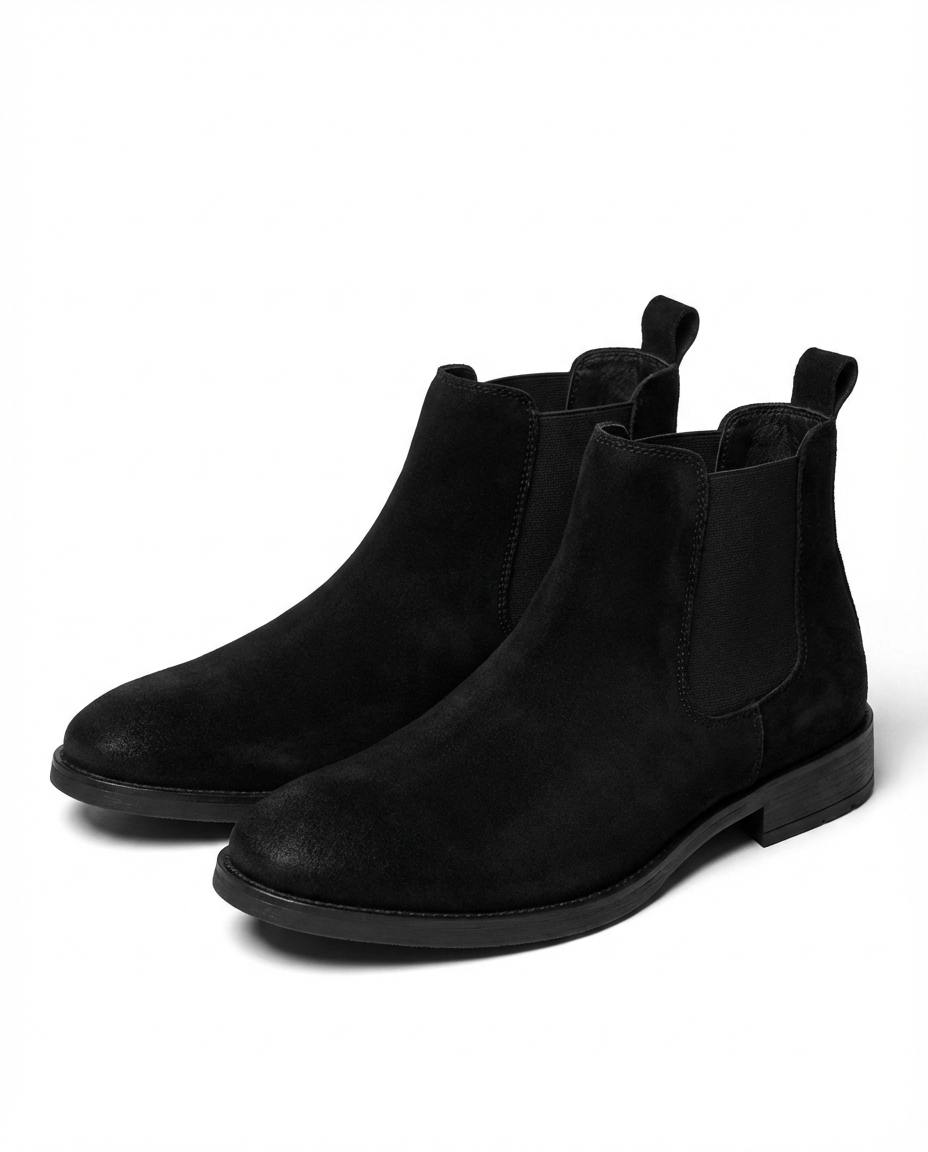 Suede Leather Chelsea Boots with Elastic Side Panels