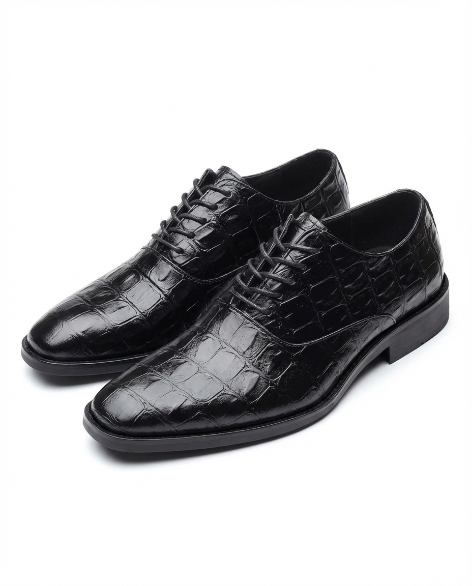 Full-Grain Leather Oxford Shoes with Embossed Texture