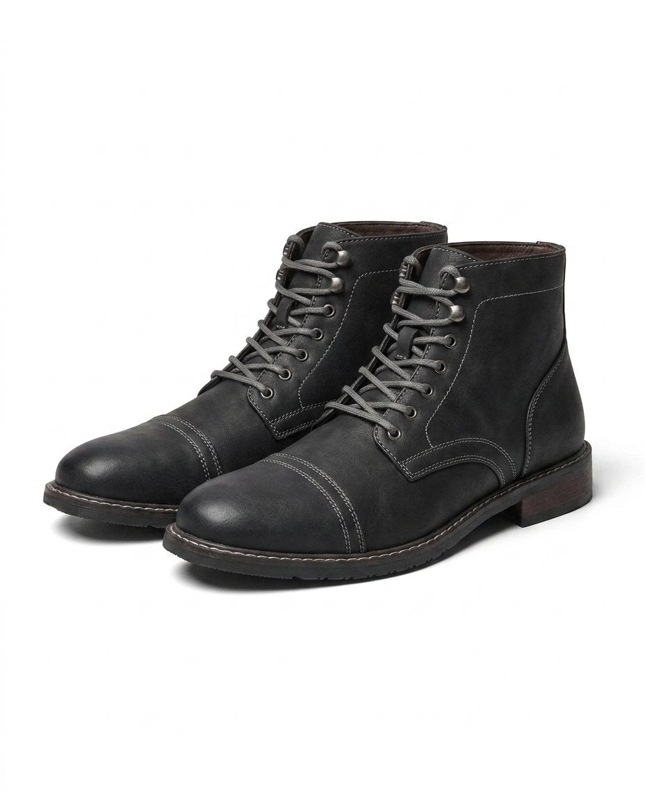 Full-Grain Leather Boots with Contrast Stitching