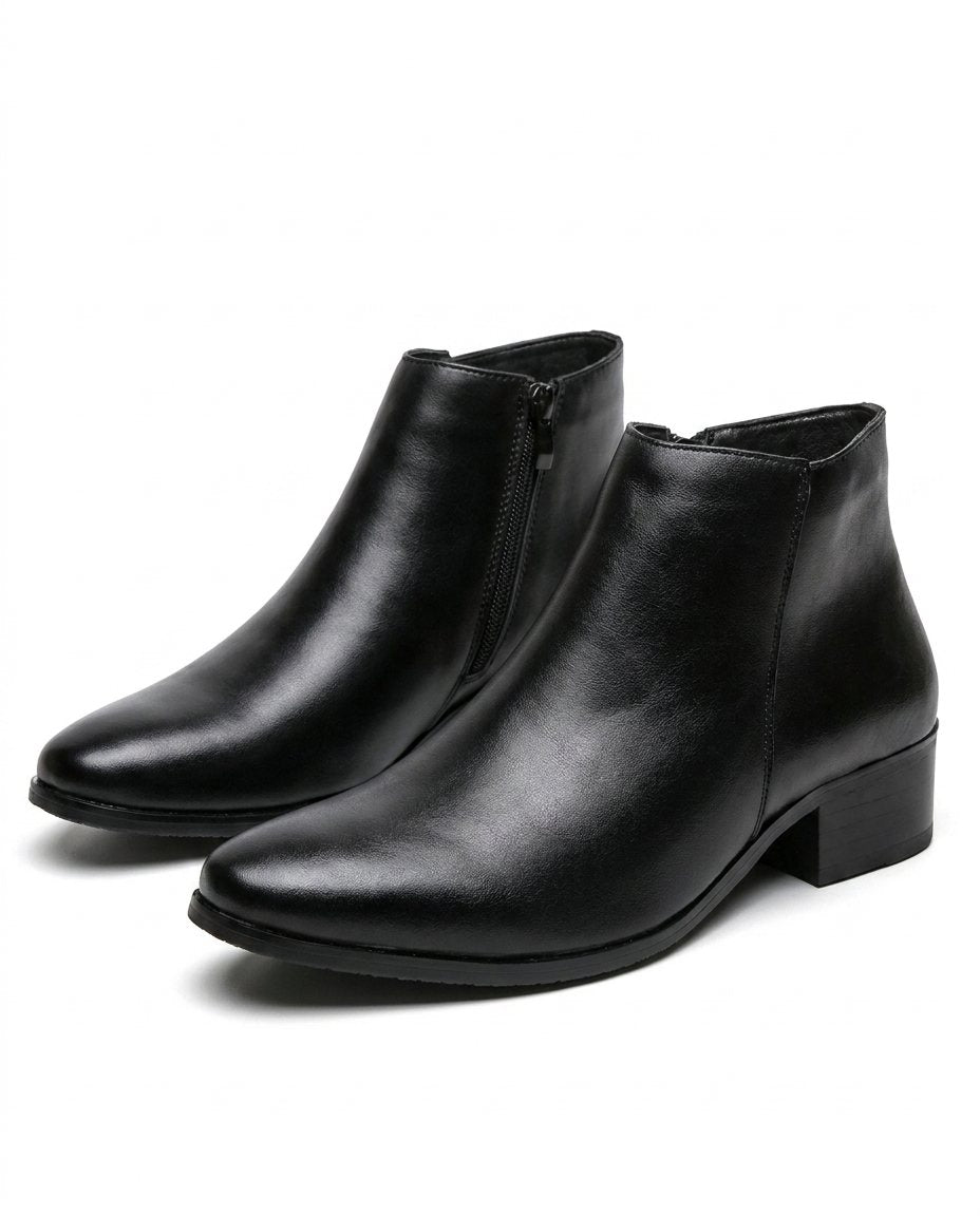 Polished Leather Boots with Side Zipper