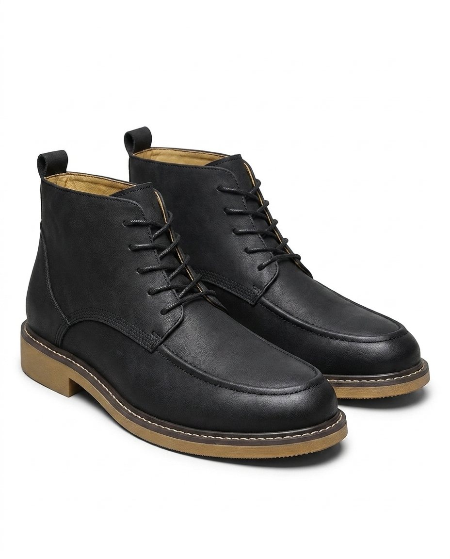 Leather Ankle Boots with Moc-Toe Stitching