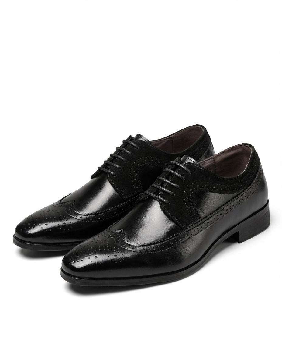Burnished Leather Brogue Shoes with Wingtip Brogue Detail