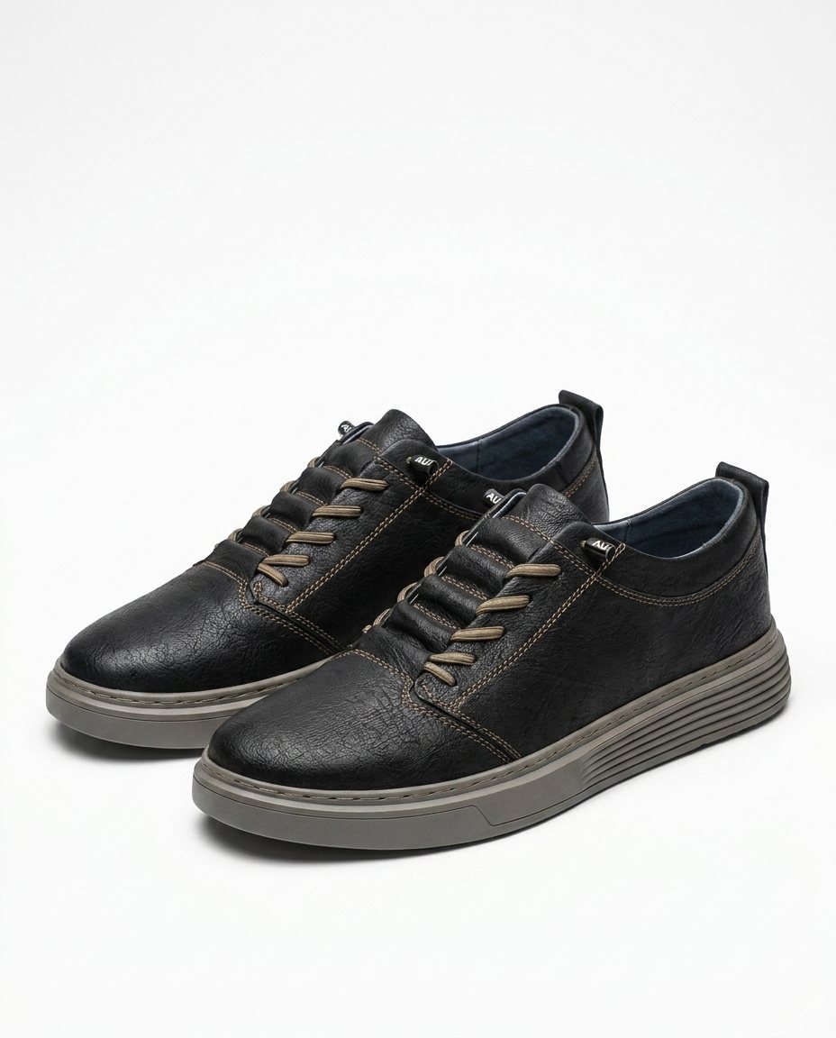 Distressed Leather Sneakers with Reinforced Stitching