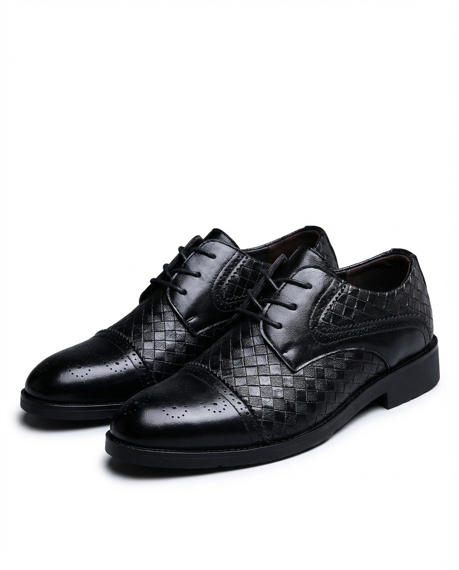 Polished Leather Oxford Shoes with Woven Detail