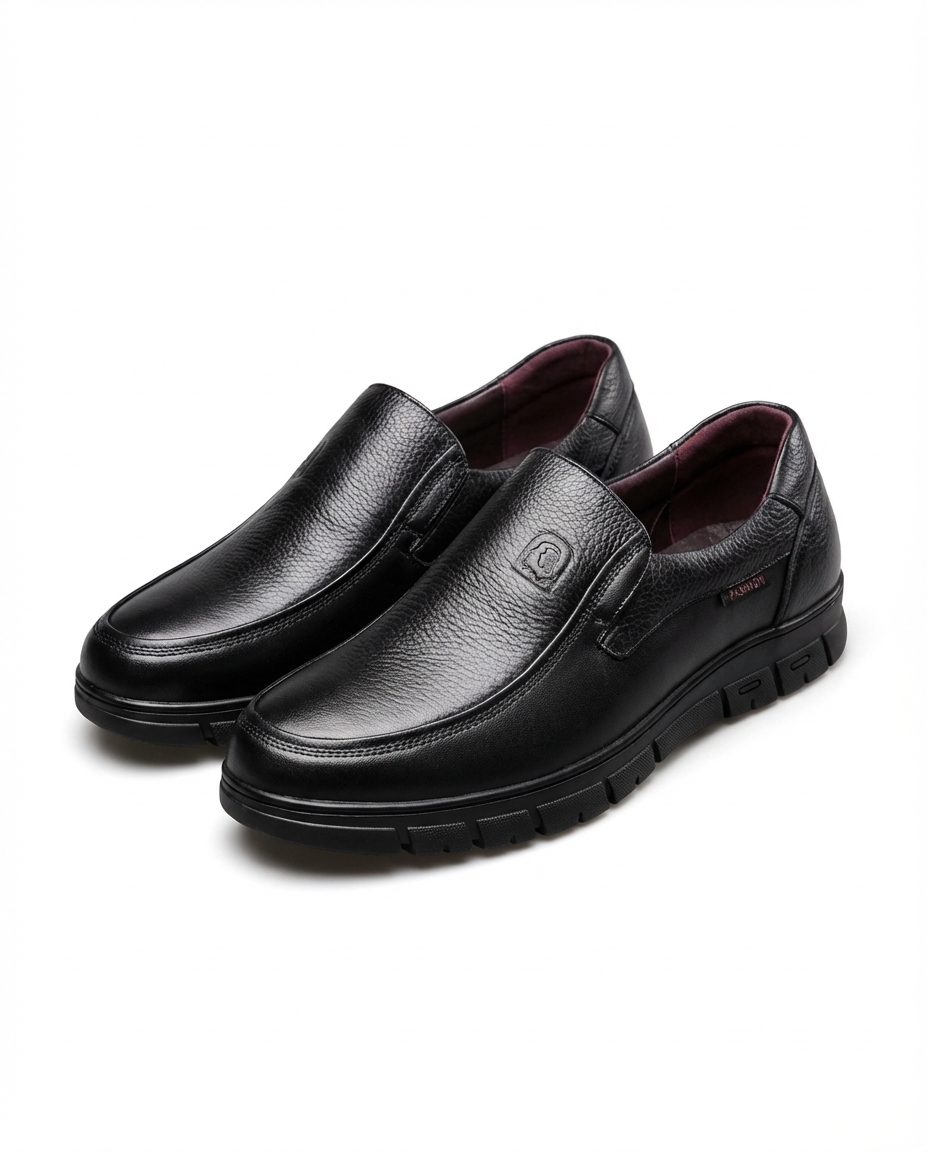 Leather Loafers with Moc-Toe Stitching and Lug Sole