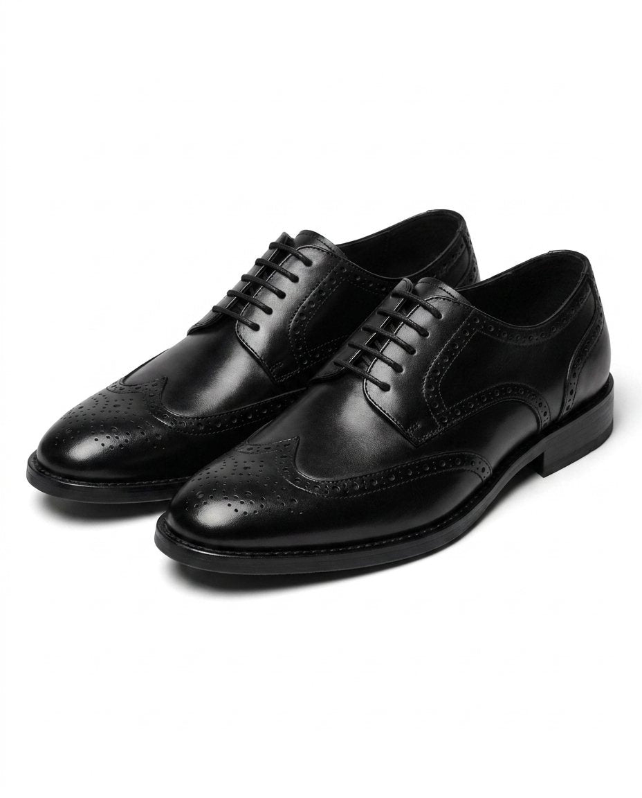 Full-Grain Cowhide Leather Brogue Shoes with Wingtip Brogue Detail