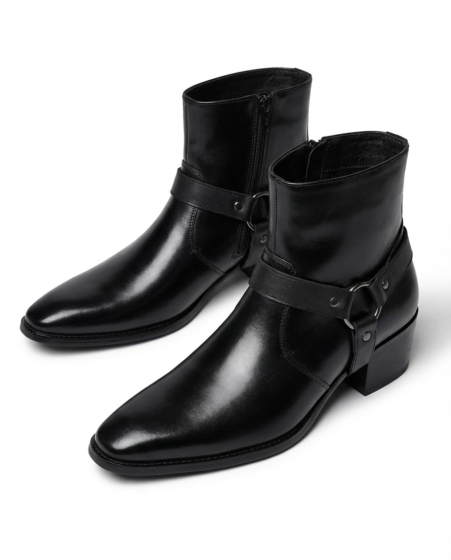 Polished Leather Ankle Boots with Reinforced Stitching