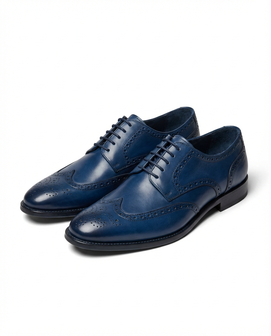 Full-Grain Leather Brogue Shoes with Patina Finish
