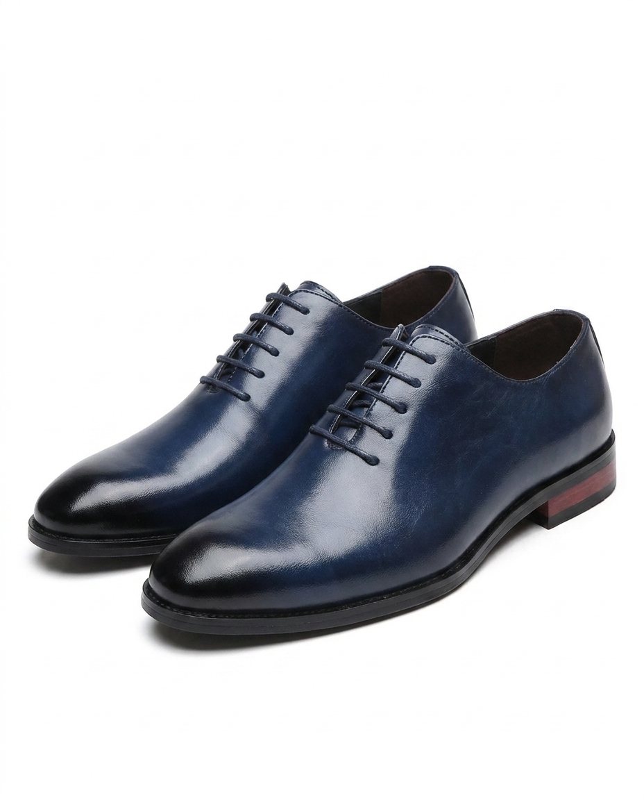 Burnished Leather Oxford Shoes with Lace-Up Closure