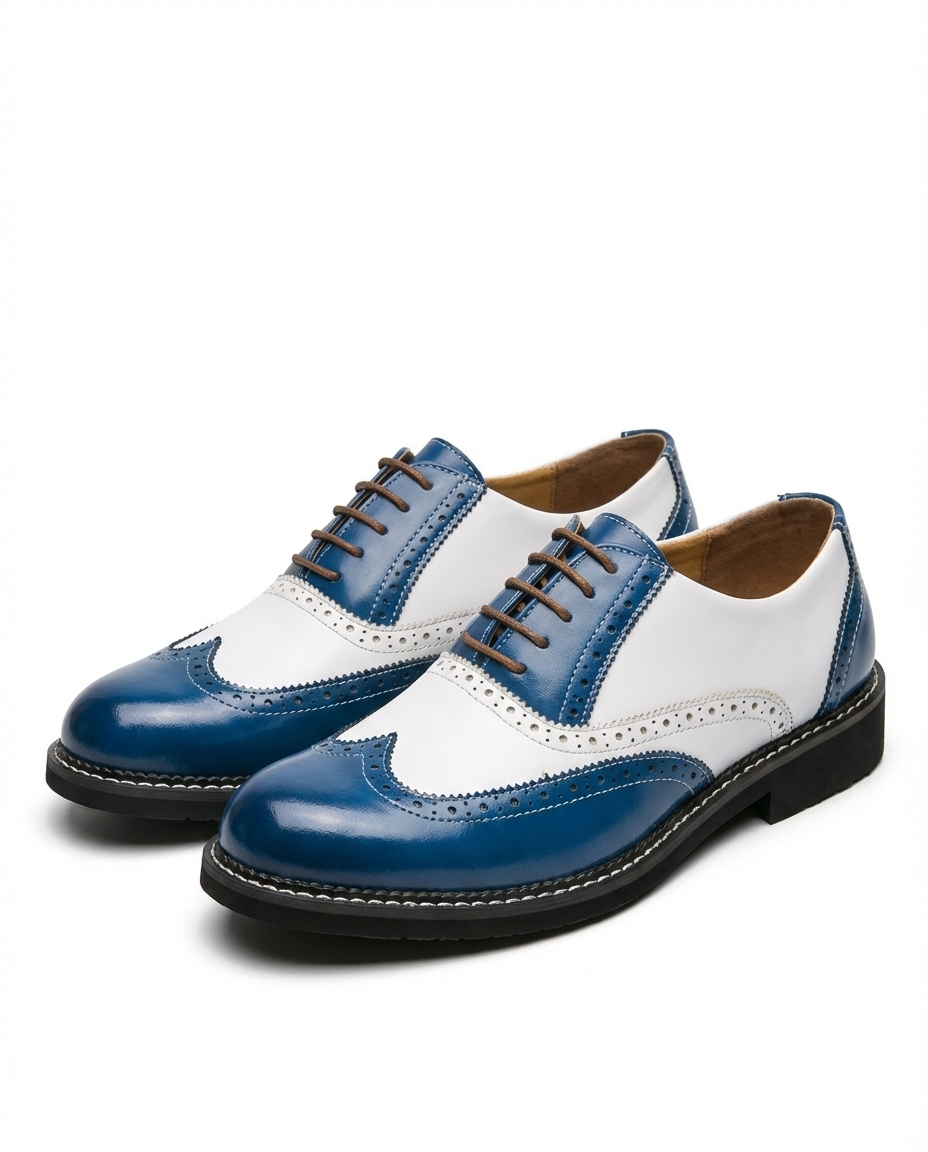 Polished Leather Brogue Shoes with Two-Tone Detail