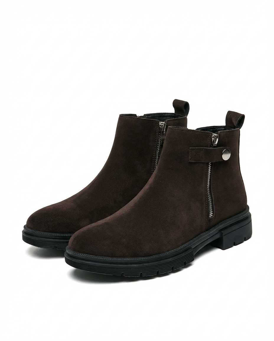 Suede Leather Chelsea Boots with Rubber Sole