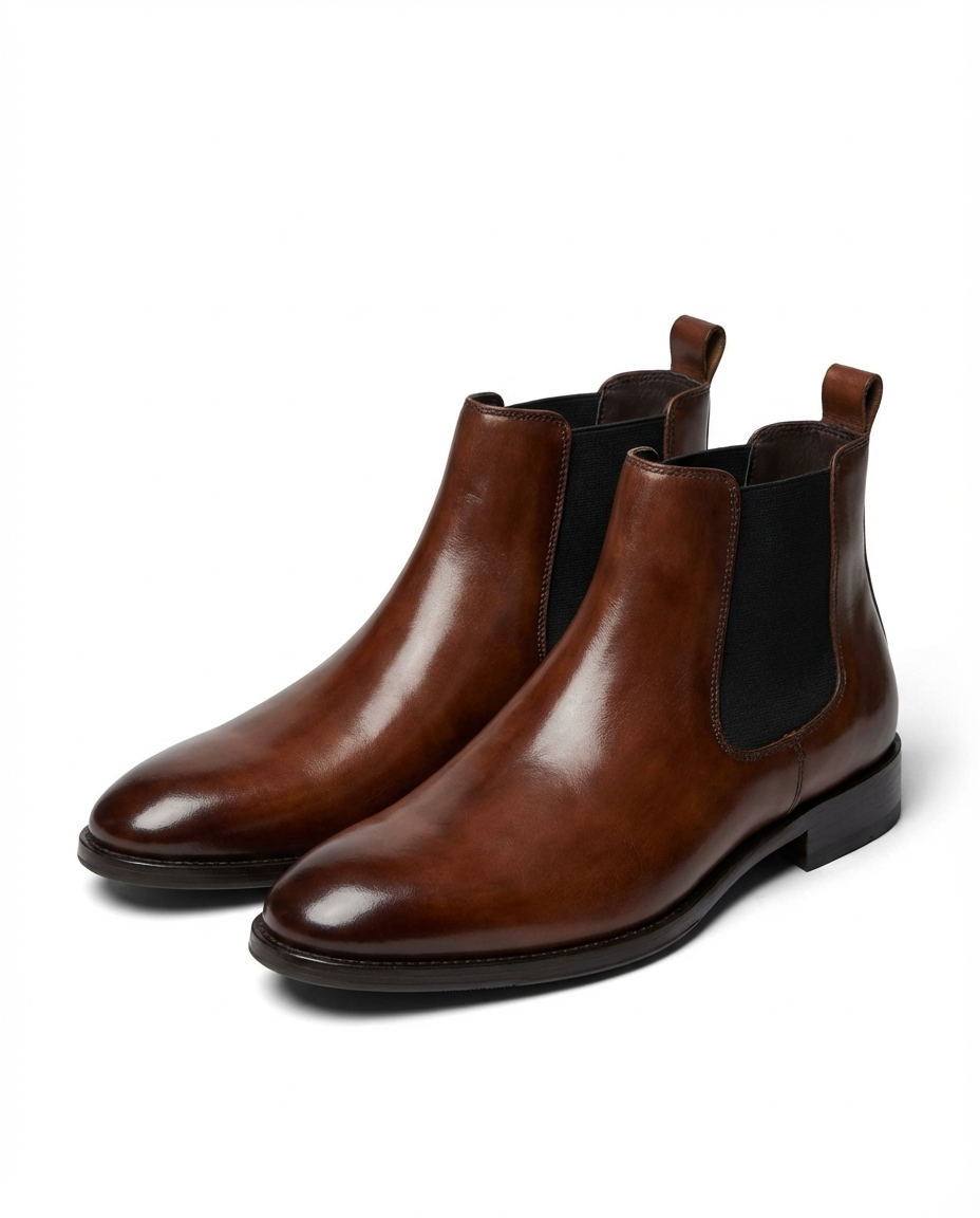 Burnished Leather Boots with Almond Toe