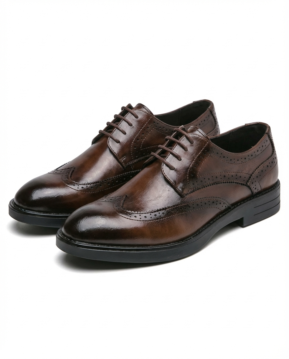 Full-Grain Leather Brogue Shoes with Wingtip Brogue Detail
