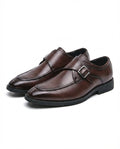 Cowhide Leather Monk Strap Shoes with Almond Toe