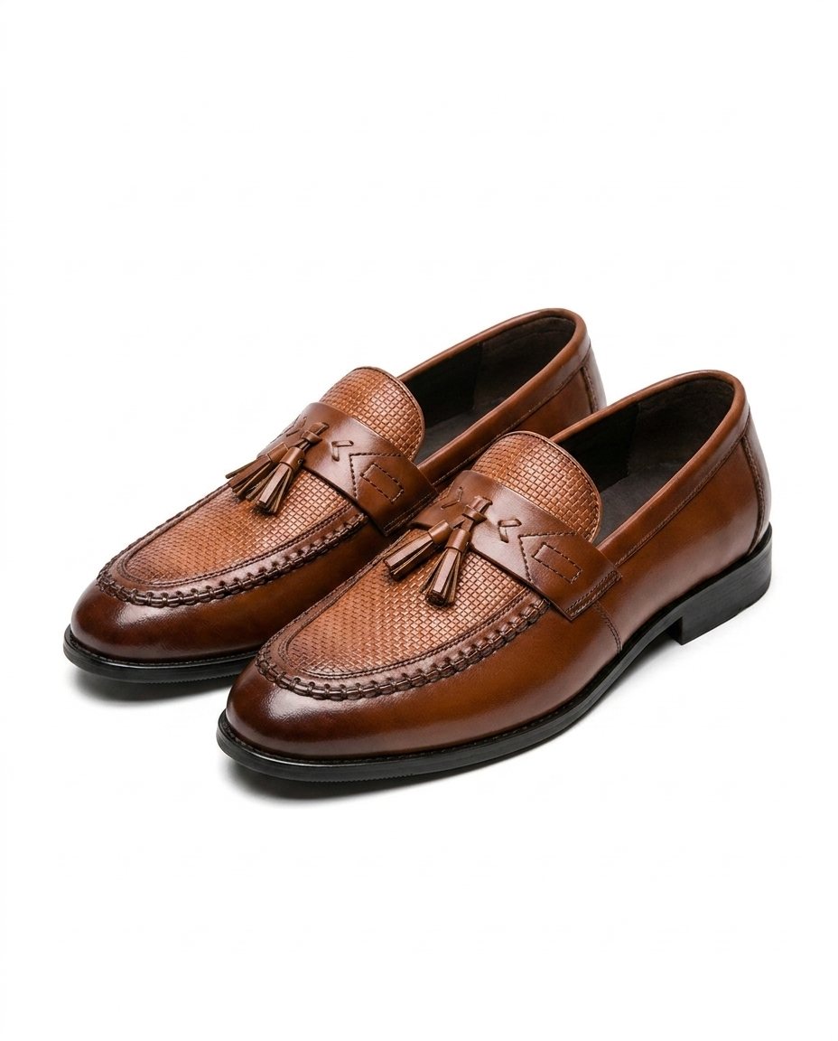 Polished Leather Loafers with Hand-Stitched Detail