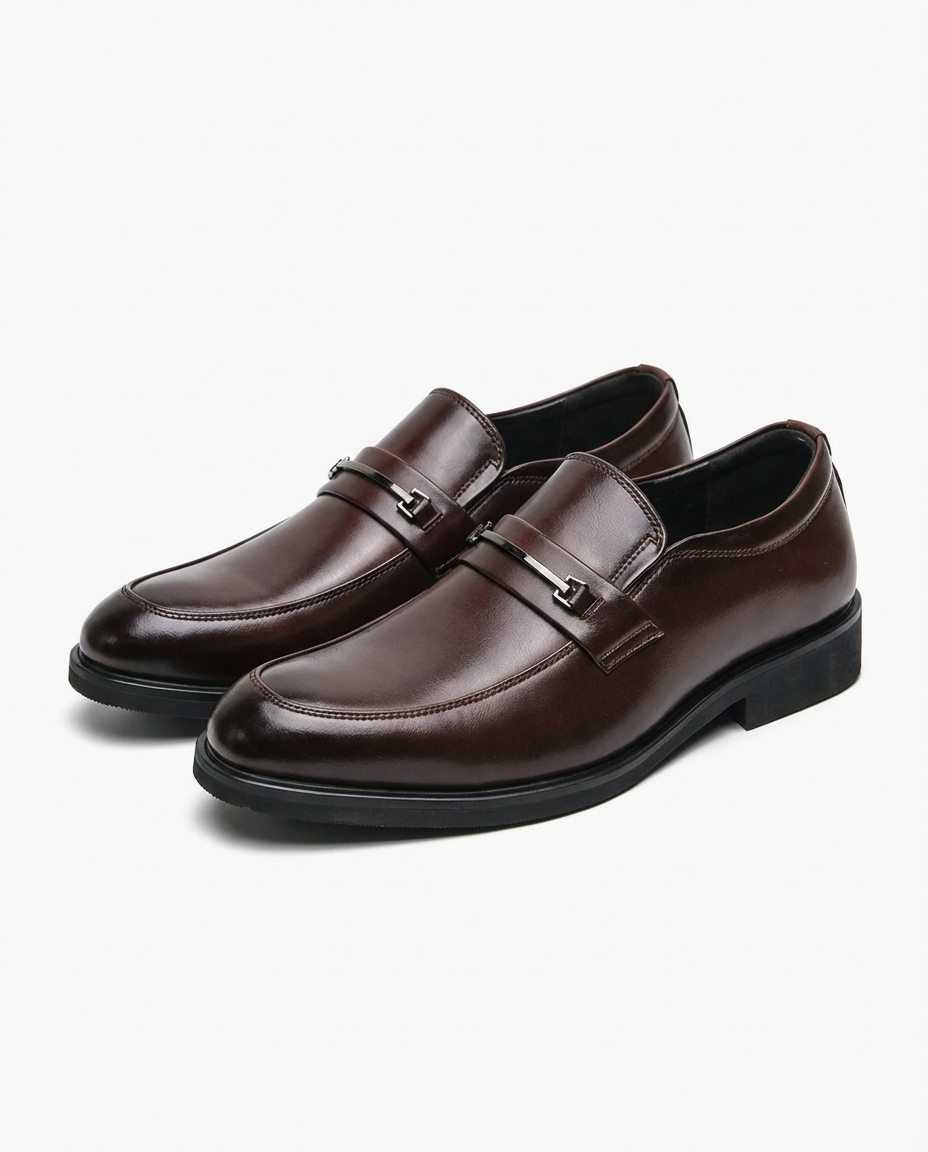 Polished Leather Loafers with Slip-Resistant Tread