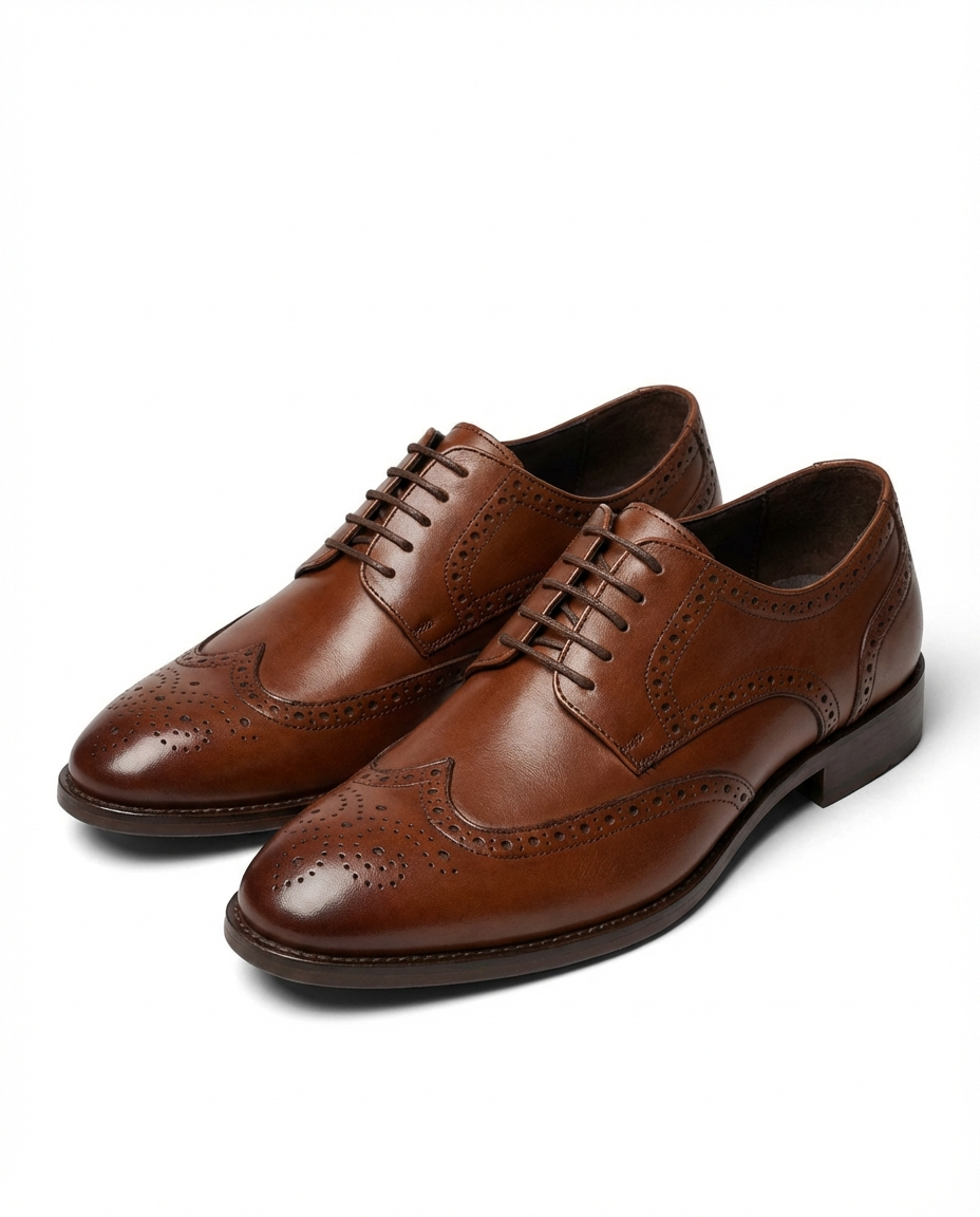 Full-Grain Leather Brogue Shoes with Patina Finish