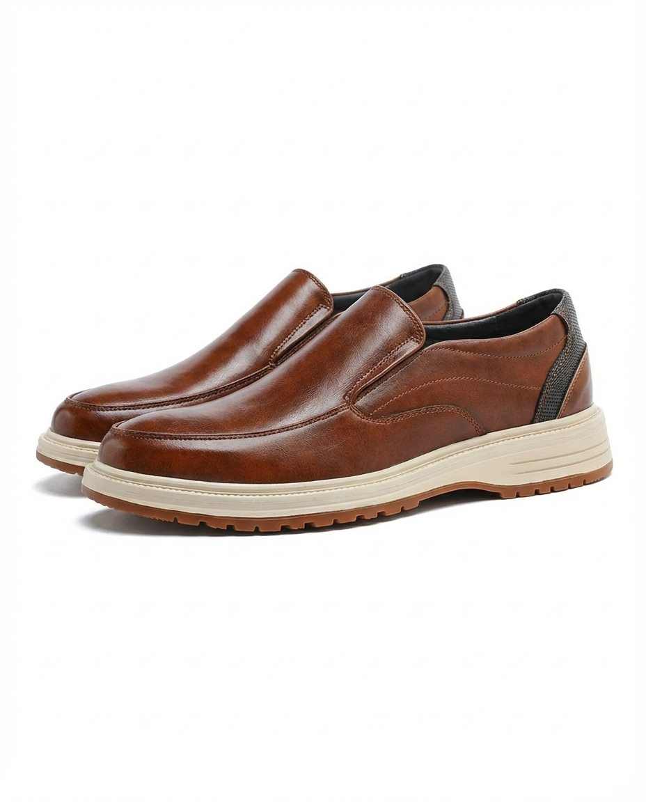 Polished Leather Loafers with Moc-Toe Stitching