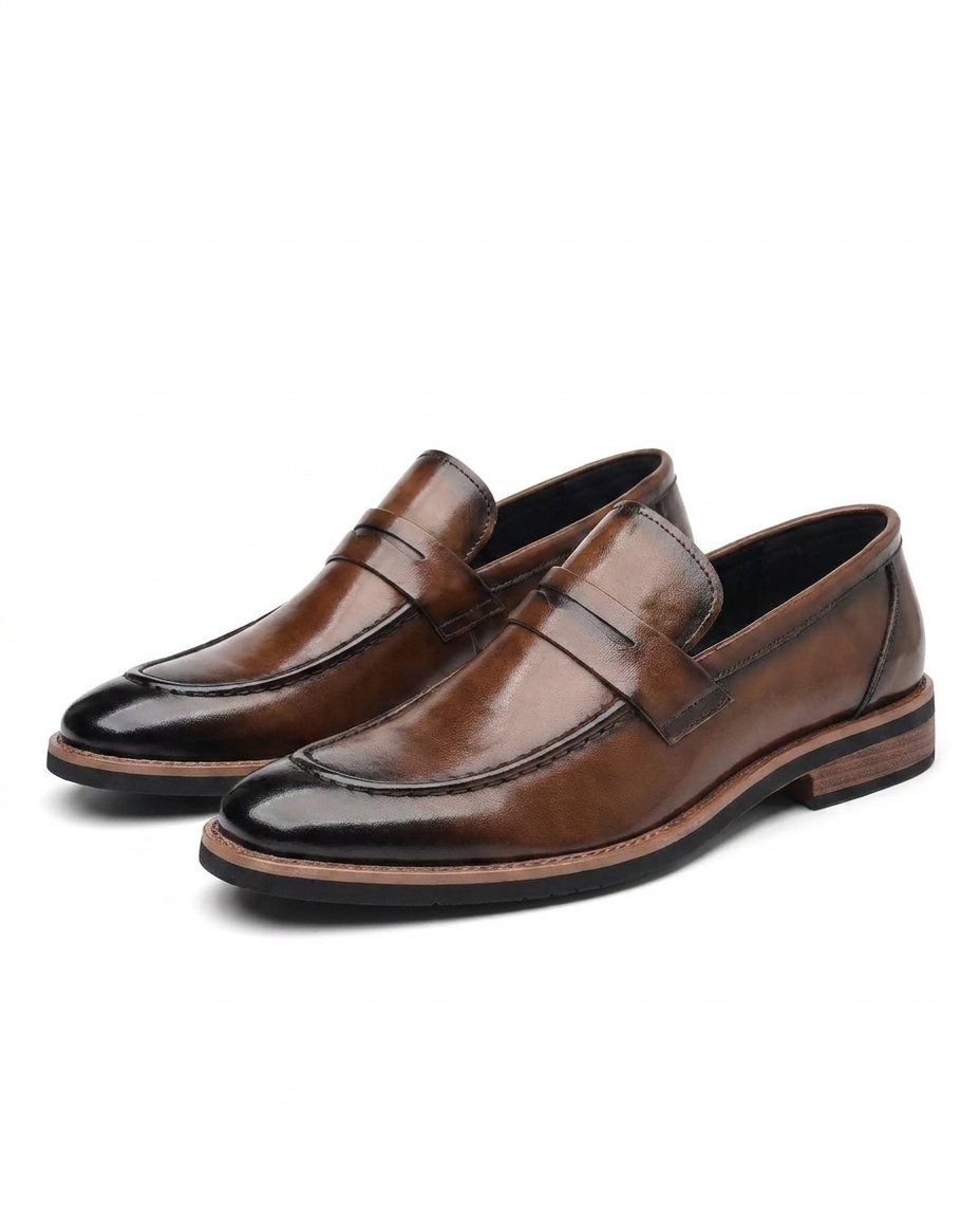 Burnished Full-Grain Leather Loafers with Cushioned Insole