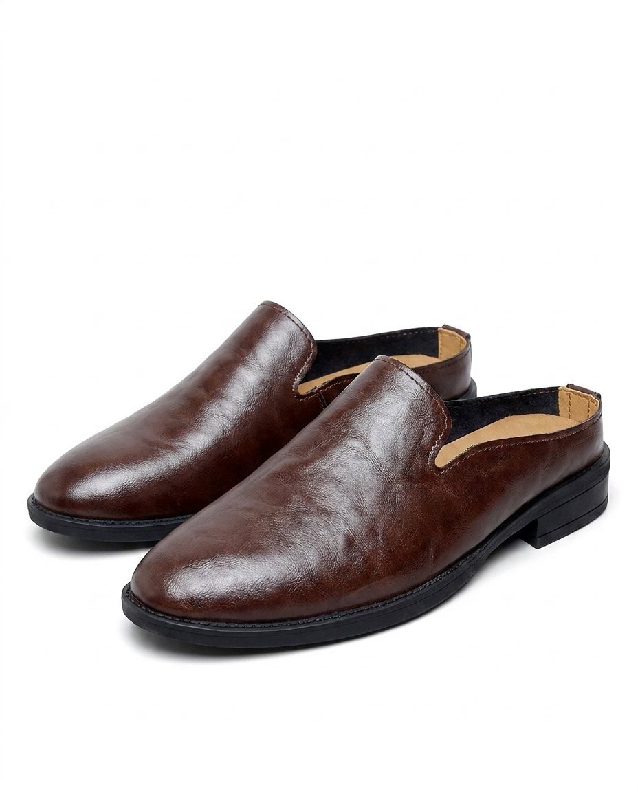 Cowhide Leather Mules with Patina Finish