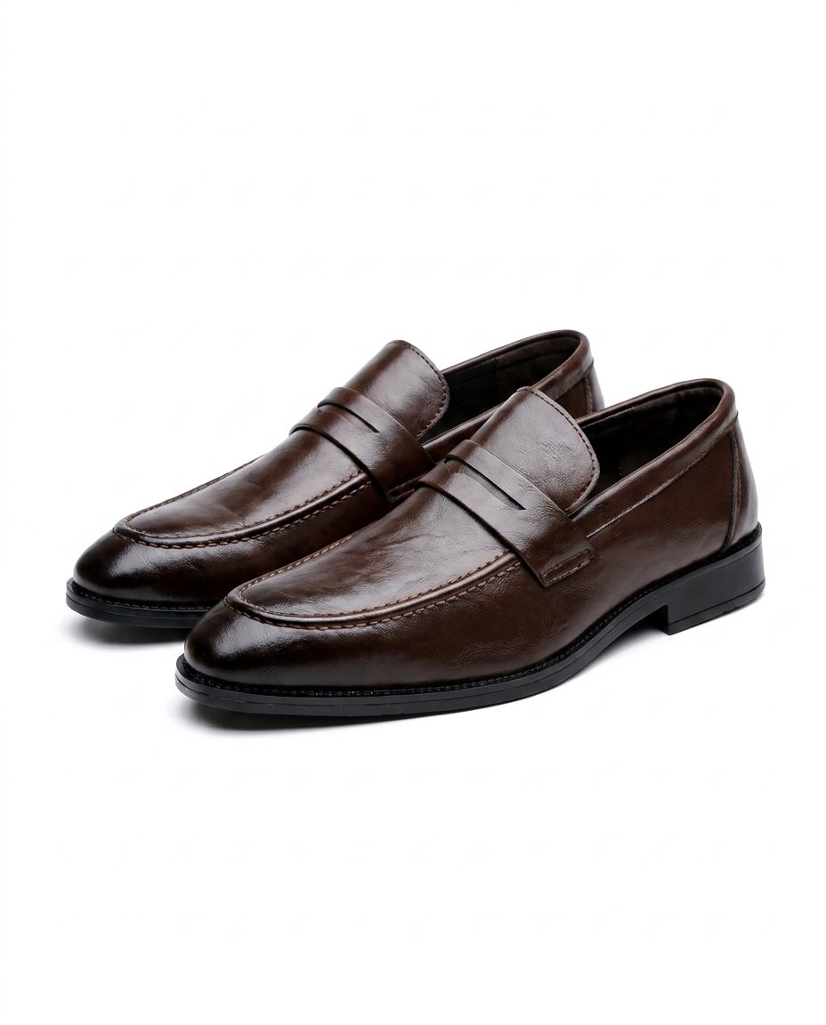 Burnished Leather Loafers with Hand-Stitched Detail
