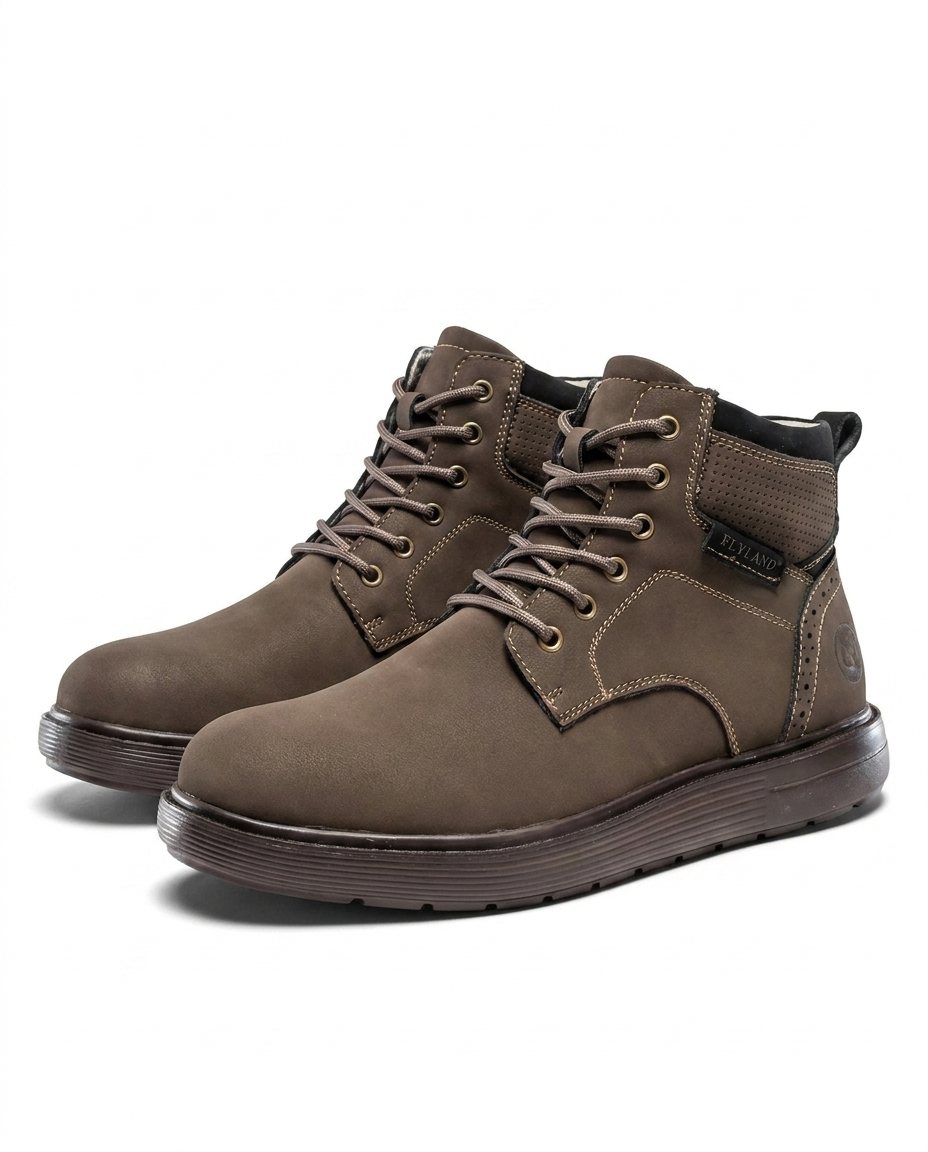 Nubuck Leather Boots with Perforated Upper