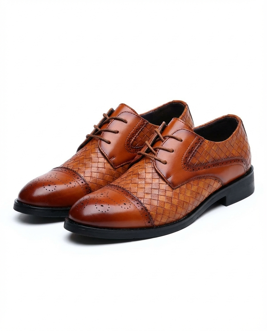 Polished Leather Oxford Shoes with Woven Detail