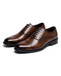 Polished Leather Oxford Shoes with Cap-Toe Detail