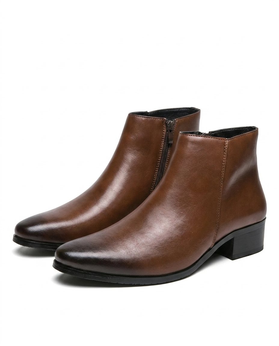 Polished Leather Boots with Side Zipper