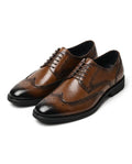 Full-Grain Cowhide Leather Brogue Shoes with Wingtip Brogue Detail