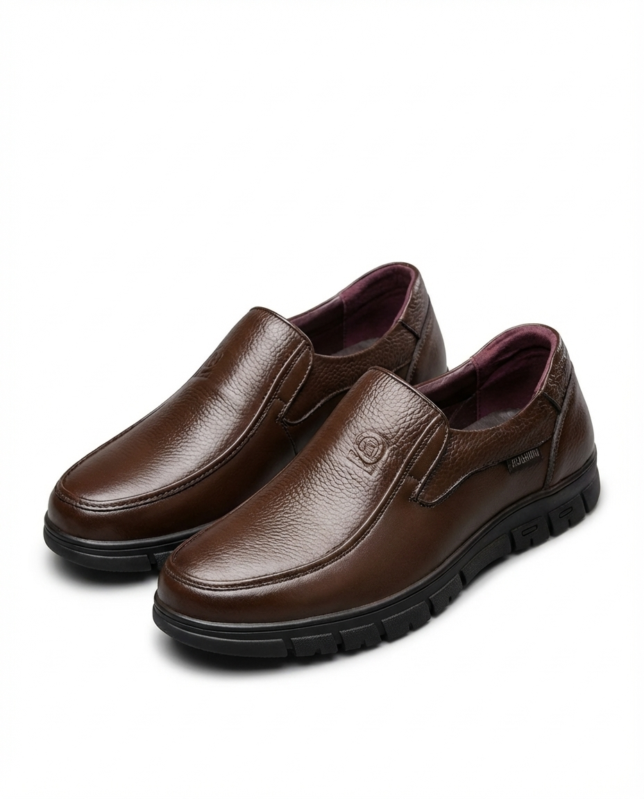 Leather Loafers with Moc-Toe Stitching and Lug Sole