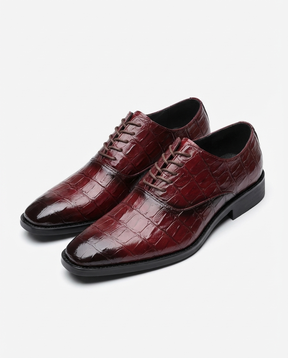 Full-Grain Leather Oxford Shoes with Embossed Texture