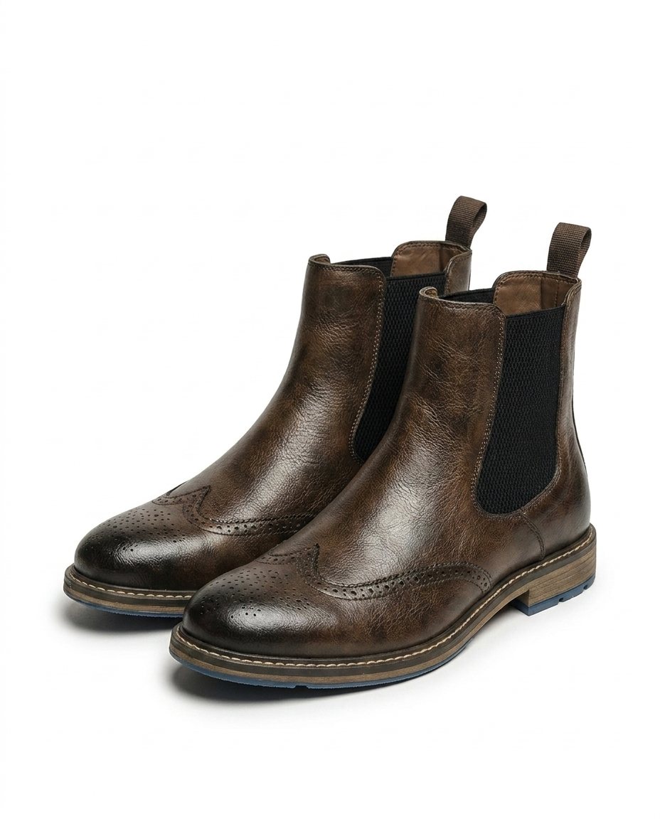 Full-Grain Leather Chelsea Boots with Brogue Detailing