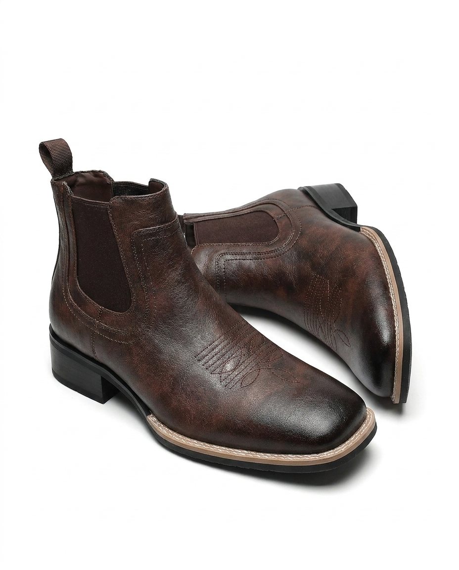 Burnished Leather Chelsea Boots with Elastic Side Panels