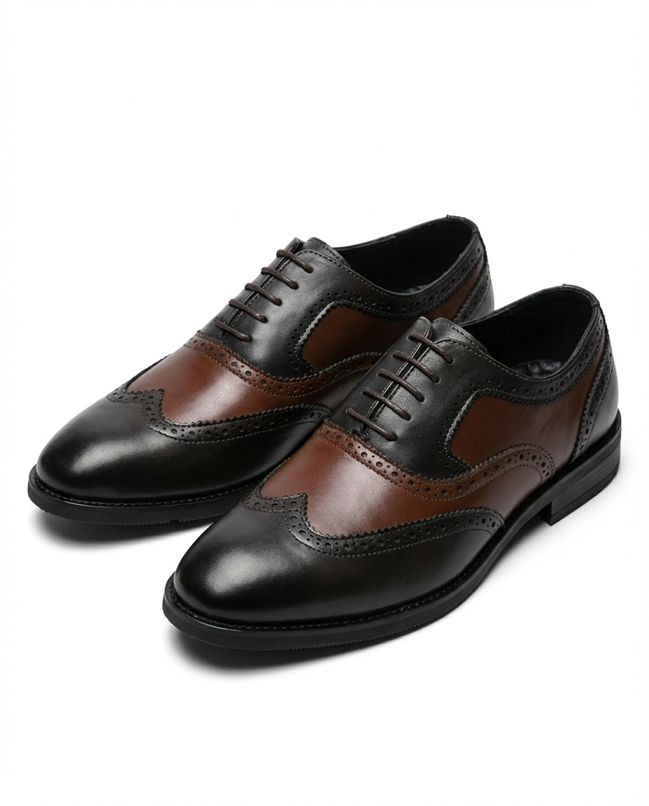Two-Tone Leather Oxford Shoes with Brogue Detailing