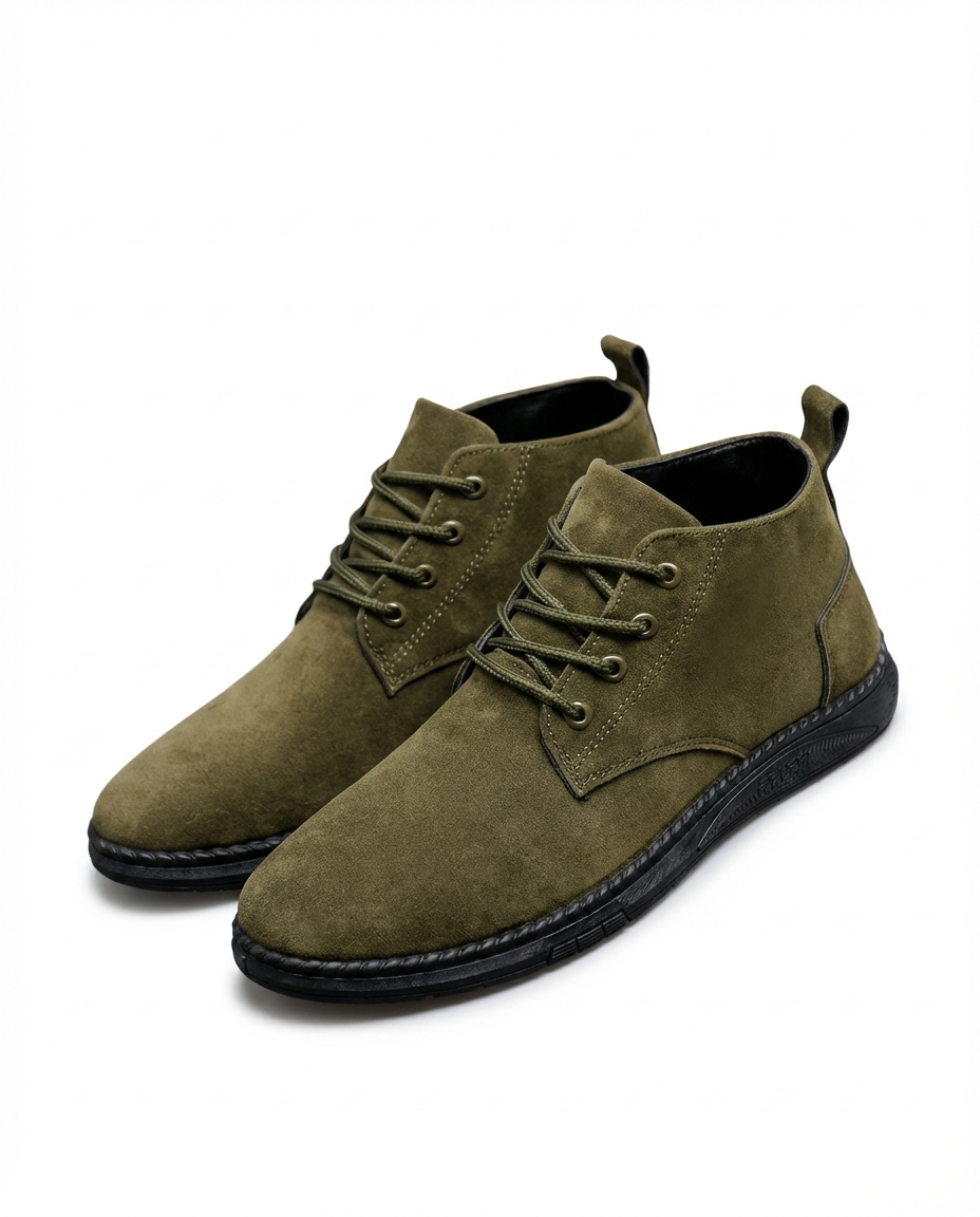 Suede Leather Boots with Lace-Up Closure