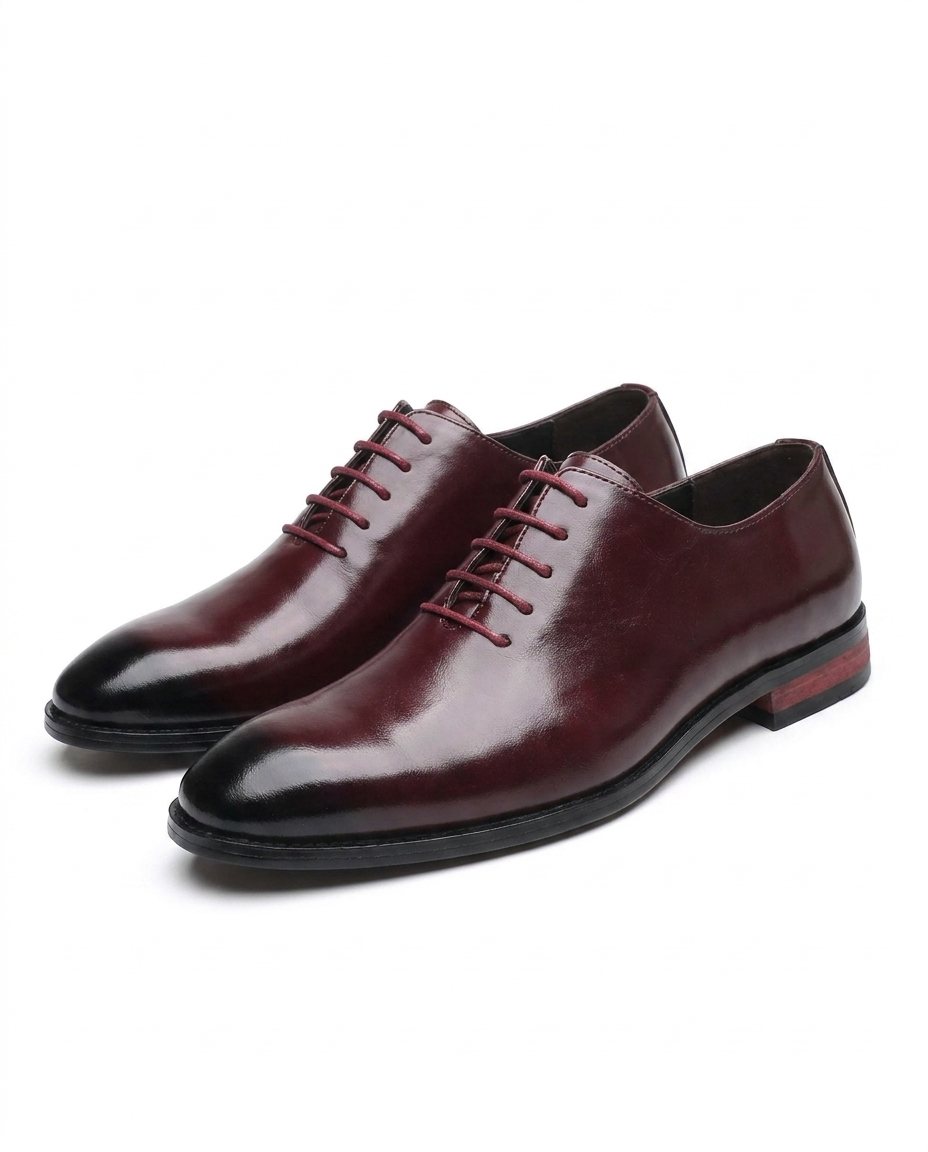 Burnished Leather Oxford Shoes with Lace-Up Closure