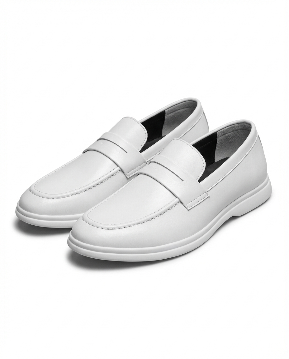 Leather Loafers with Moc-Toe Stitching and Contrast Rubber Sole