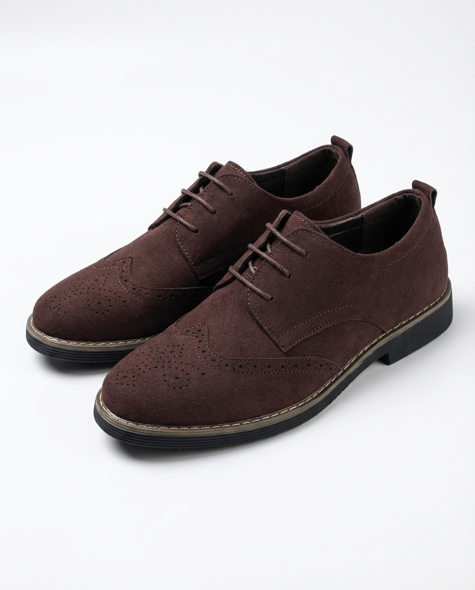 Suede Oxford Shoes with Brogue Detailing
