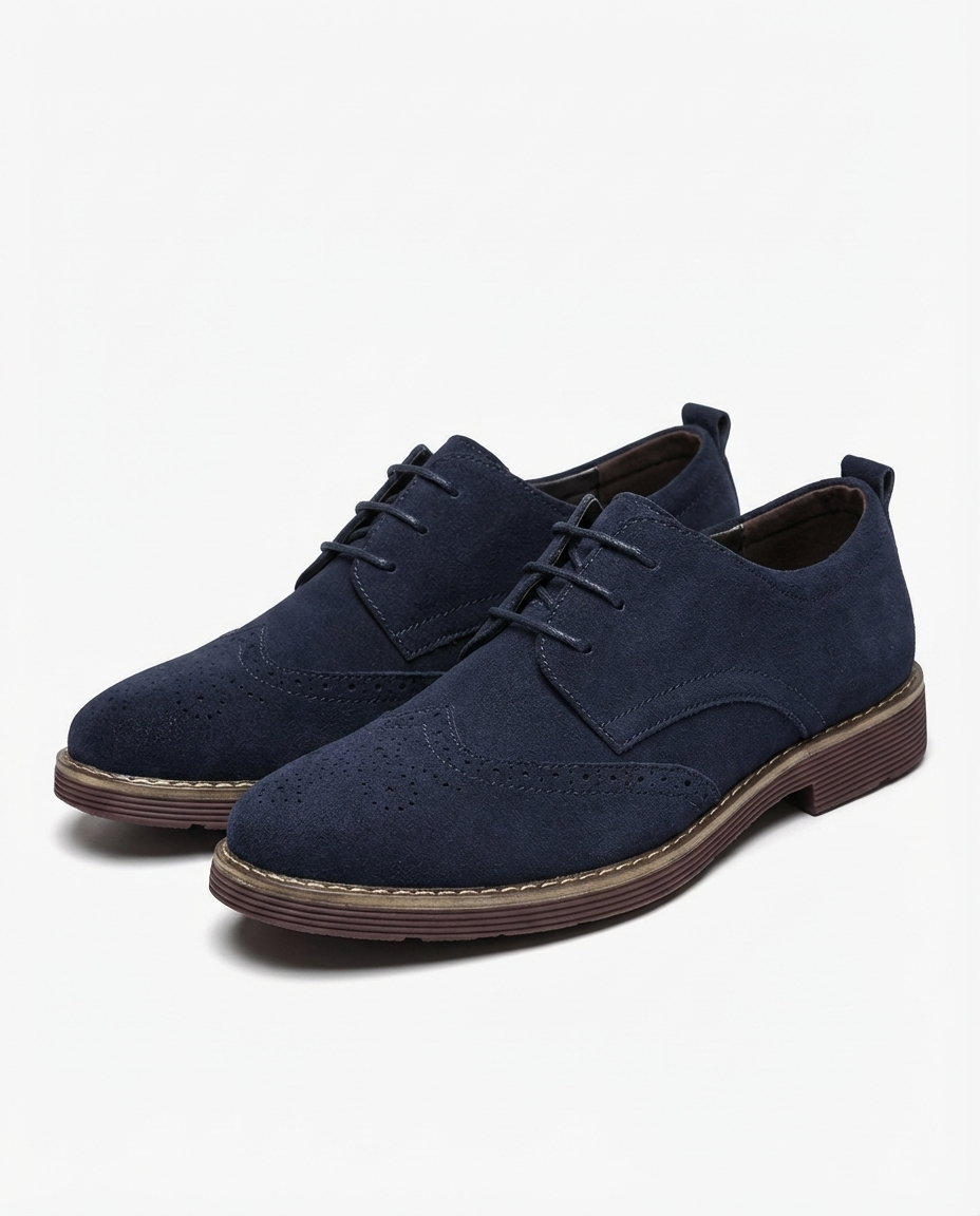 Suede Oxford Shoes with Brogue Detailing