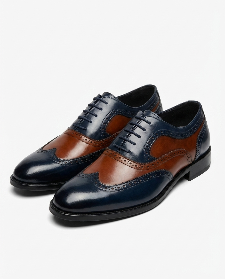 Two-Tone Leather Oxford Shoes with Brogue Detailing