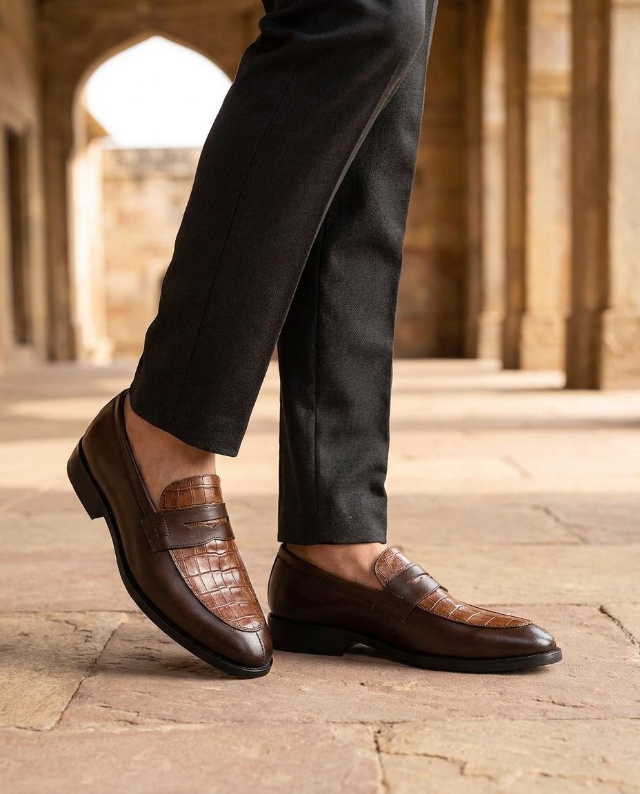 Leather Penny Loafers with Almond Toe