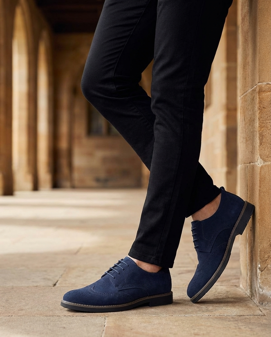Suede Oxford Shoes with Brogue Detailing