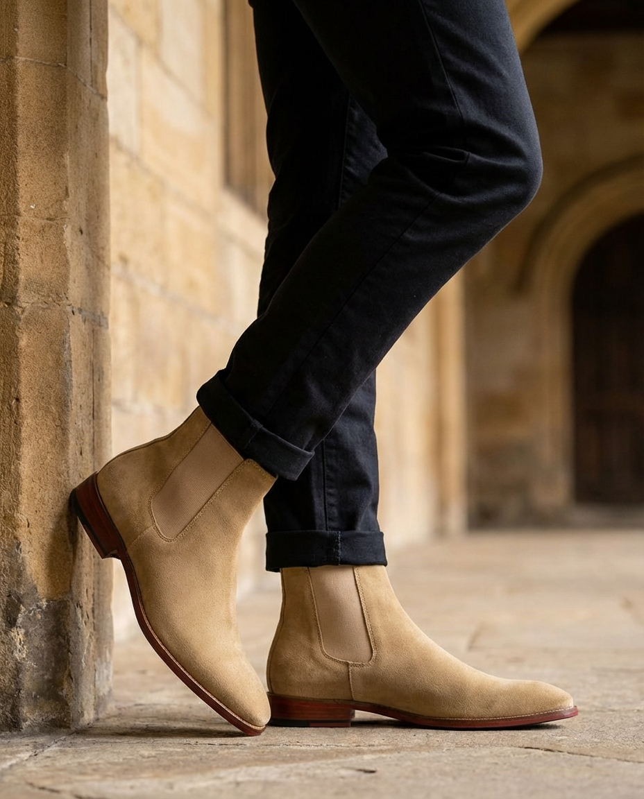 Suede Leather Chelsea Boots with Elastic Side Panels