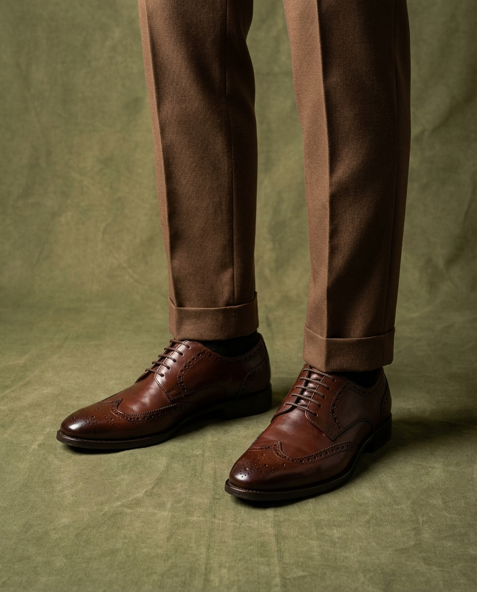 Full-Grain Leather Brogue Shoes with Patina Finish