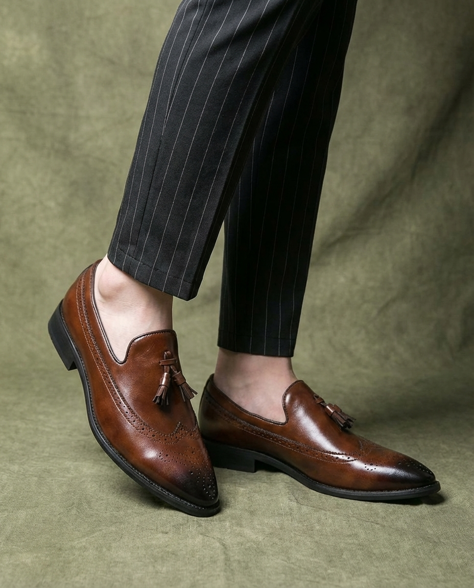 Full-Grain Leather Loafers with Brogue Detailing