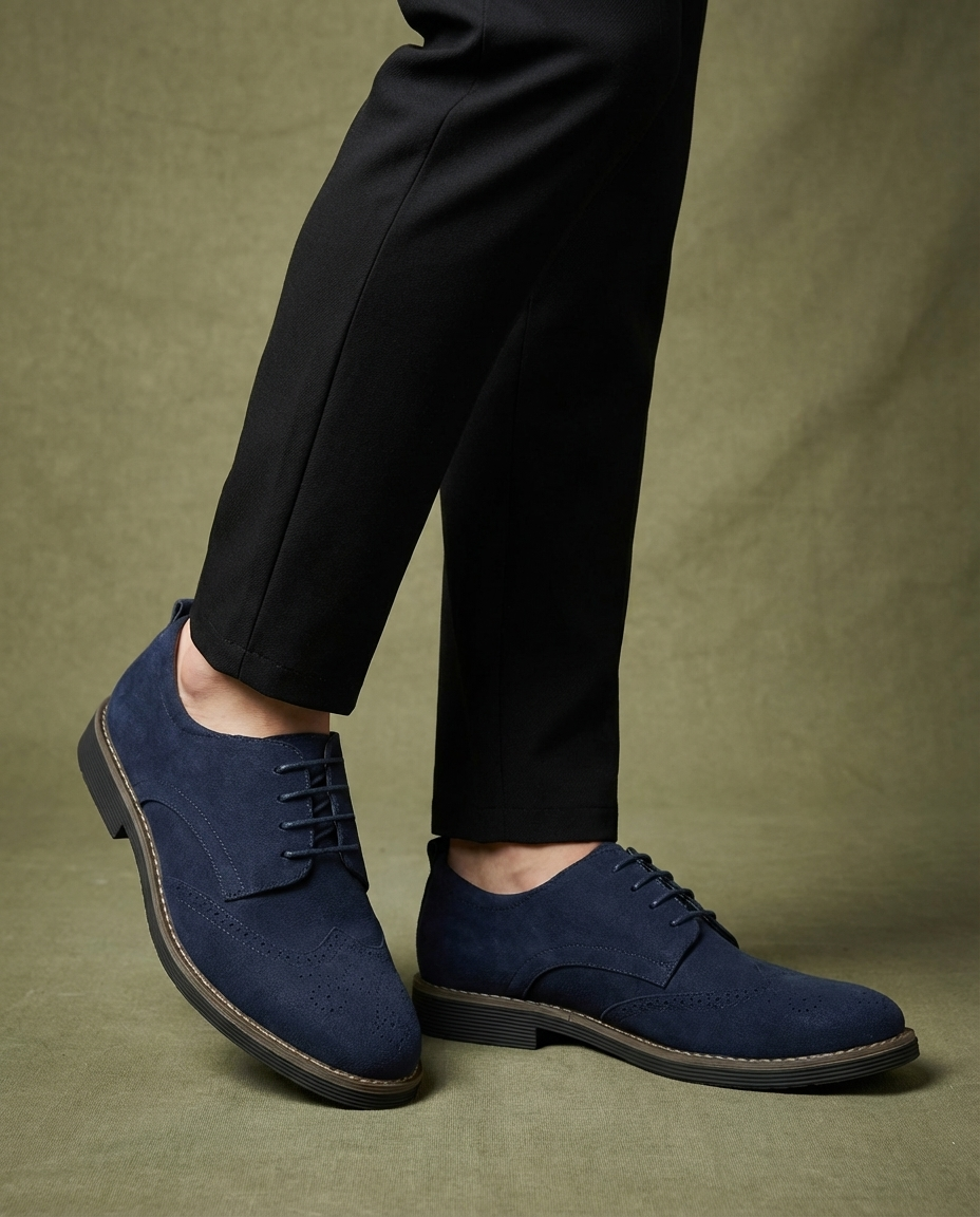 Suede Oxford Shoes with Brogue Detailing