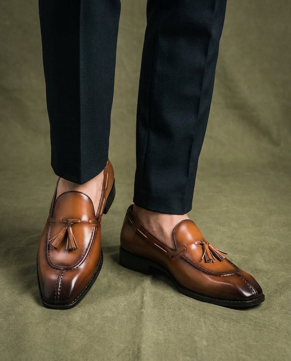 Burnished Leather Loafers with Reinforced Stitching
