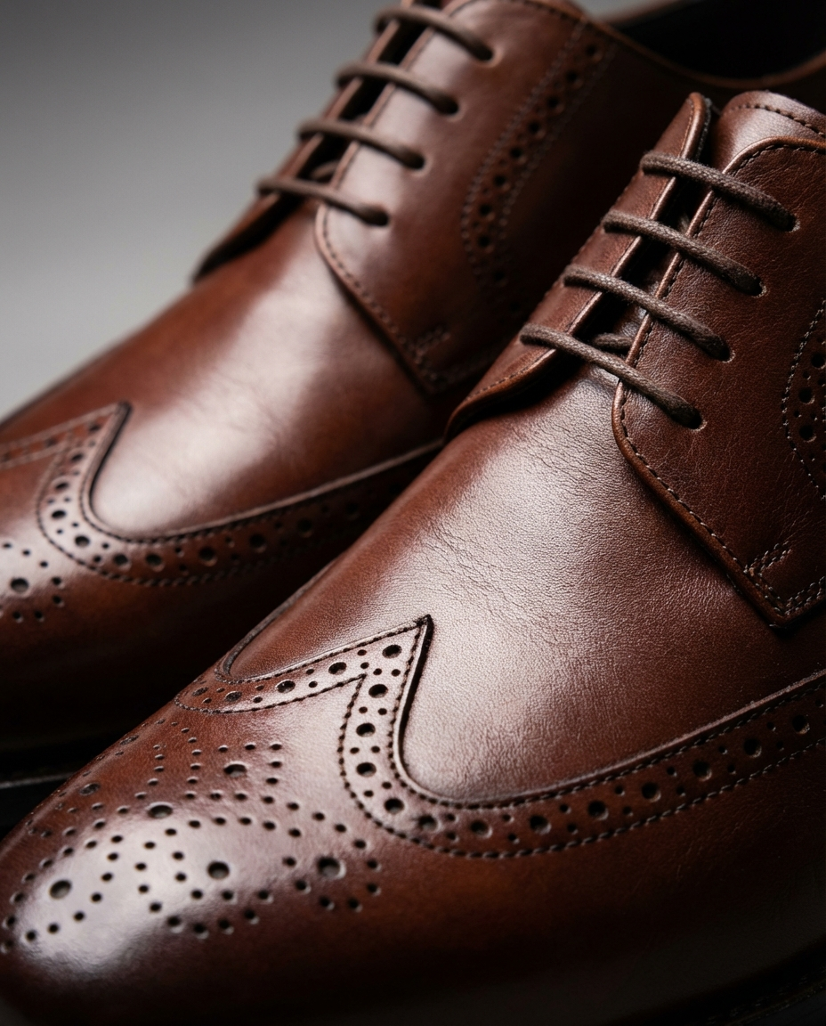 Full-Grain Leather Brogue Shoes with Patina Finish