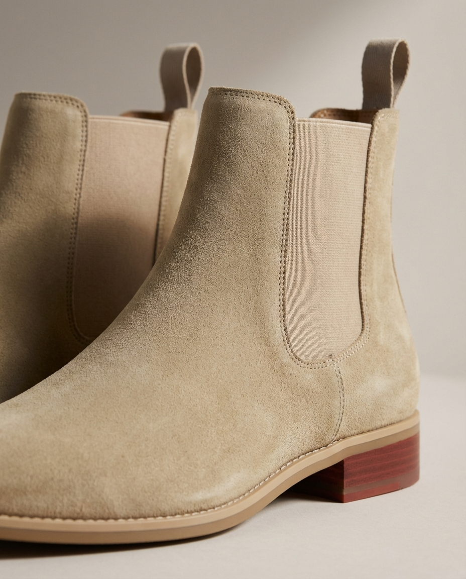 Suede Leather Chelsea Boots with Elastic Side Panels